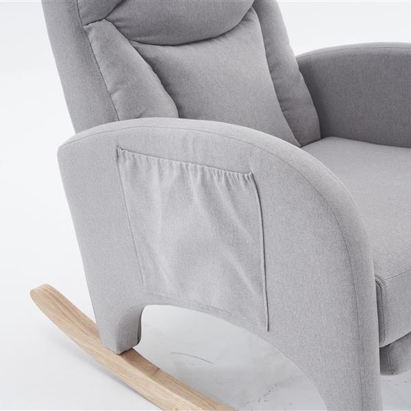 052- Cotton Linen Fabric Nursery Rocking Chair With Adjustable Footrest,Light Gray