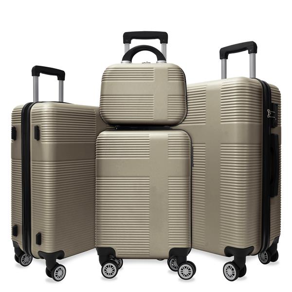 Luggage 4 Piece Set with Spinner Wheels, Hardshell Lightweight Suitcase with TSA Lock,Checked Luggage,Champagne(12/20/24/28in)