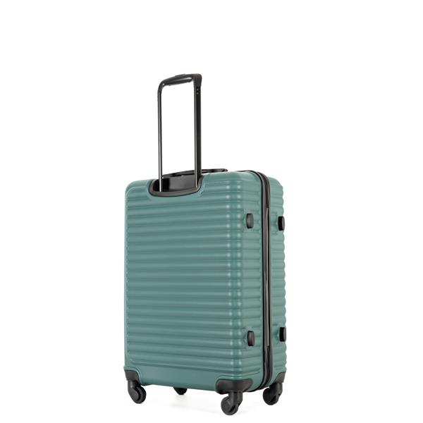 3 Piece Luggage Sets ABS Lightweight Suitcase with Two Hooks, Spinner Wheels, TSA Lock, (20/24/28) Green