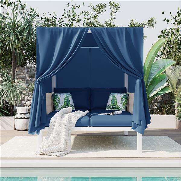 Outdoor Patio Sunbed with Curtains, High Comfort, Suitable for Multiple Scenarios