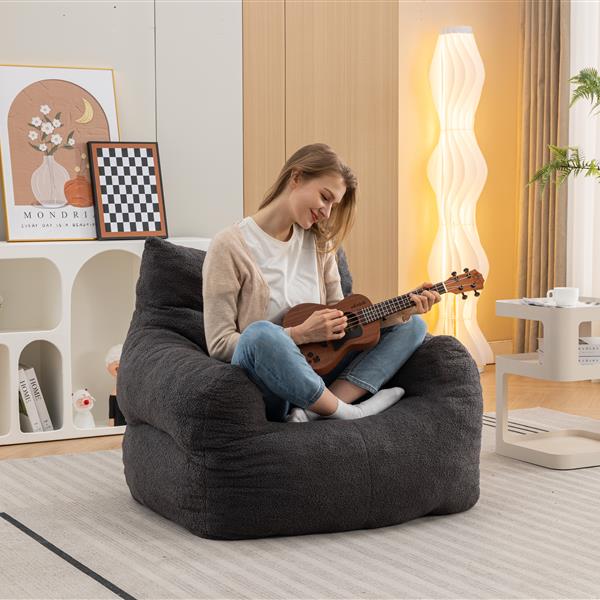 054-Large Size Teddy Fabric Bean Bag Chair Lazy Sofa Chair Sponge filling For Indoor,Dark Gray