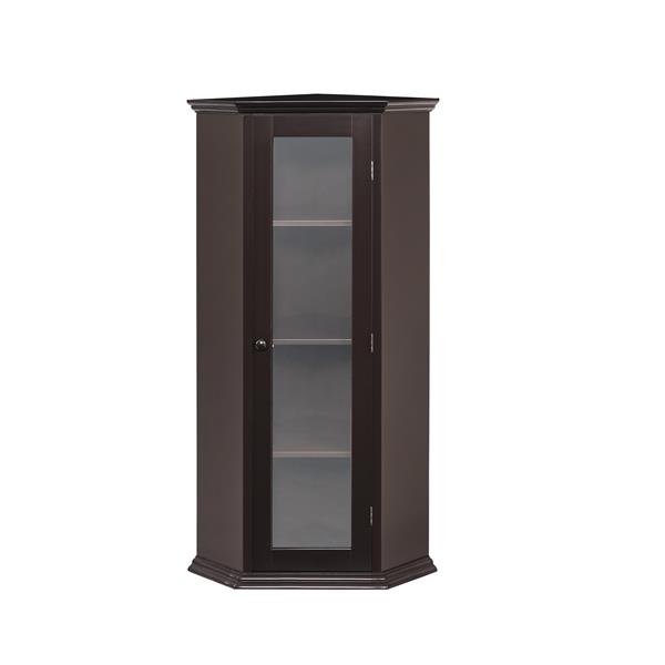 Freestanding Bathroom Cabinet with Glass Door, Corner Storage Cabinet for Bathroom, Living Room and Kitchen, MDF Board with Painted Finish, Brown