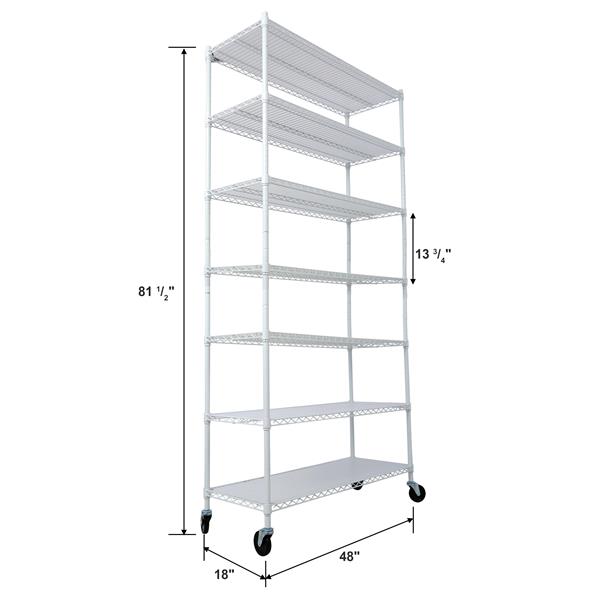 7 Tier Metal Shelf Wire Shelving Unit, 2450lbs Heavy Duty Adjustable Storage Rack with Wheels & Shelf Liners for Closet Kitchen Garage Basement Commercial Shelving - 81.5" H x 48" L x 18" D white