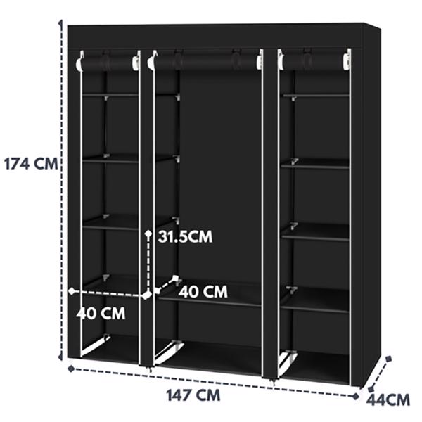 Fabric Canvas Wardrobe Clothes Storage Cupboard Hanging Rail Shelving Practical