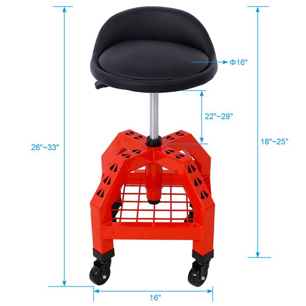 Pneumatic 360 Degree Swivel Stool, Mechanics Rolling Creeper Seat, Heavy Duty Rolling Mechanics Stool, Shop Stool with Casters red