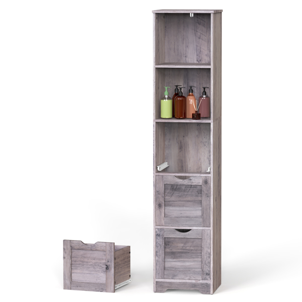 Bathroom Floor Cabinet with 3 Drawers 2 Shelves, Tall Narrow Bathroom Kitchen Pantry Storage Cabinet with Open Compartment, Living Room Free-Standing Storage Organizer,Grey 