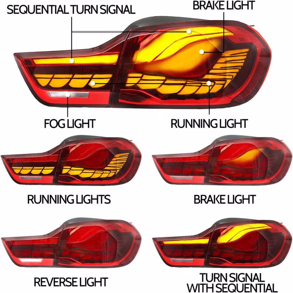 OLED Tail Lights Compatible with 2014-2020 4-series BMW GTS F32 F33 F36 F82 F83 with 3D Dynamic Animation Dragon Scales Running Light, Driver and Passenger Side