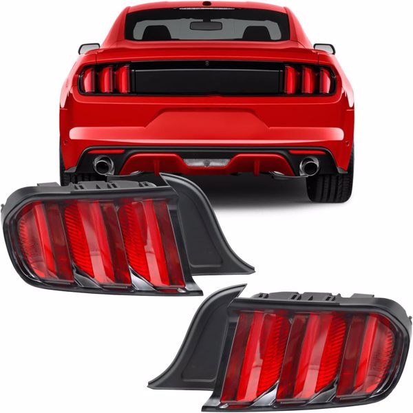 LED Tail Lights Assembly Compatible with 2015-2020 Ford Mustang Full LED Red Lens Left Driver side and Right Passenger Side(Pair)