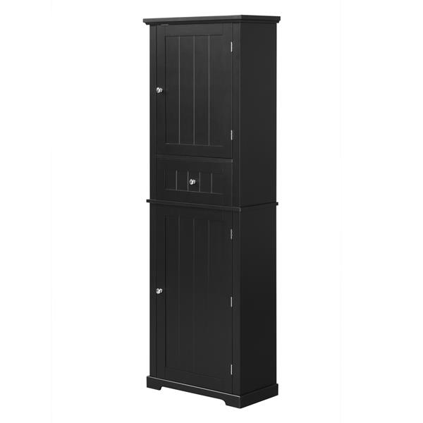 Tall Bathroom Storage Cabinet, Freestanding Storage Cabinet with Drawer and Adjustable Shelf, MDF Board with Painted Finish, Black