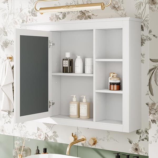 35'' x 27.5'' Medicine Cabinet, Wall Mounted Bathroom Storage Cabinet, Modern Bathroom Wall Cabinet with Mirror, Mirror Cabinet with 6 Open Shelves (Not Include Bathroom Vanity )