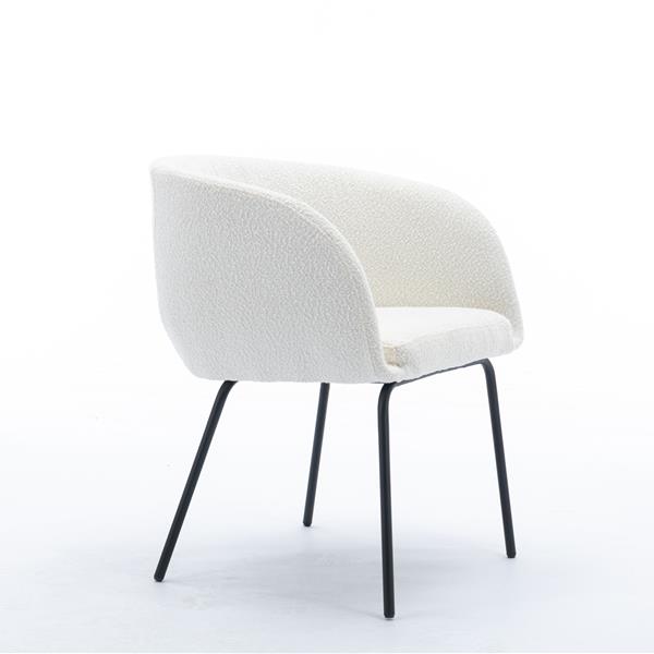 039-Set of 1 Boucle Fabric Dining Chair With Black Metal Legs,Ivory