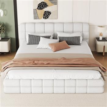 Queen Size Upholstered Platform Bed, White