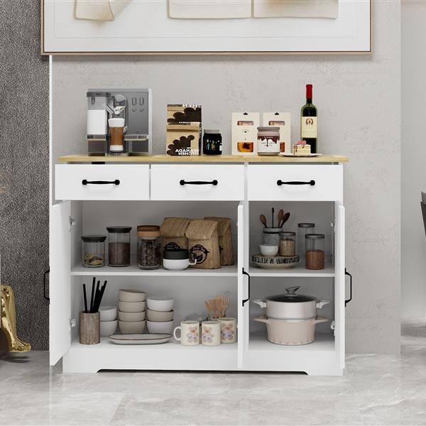 Farmhouse Buffet Cabinet Storage Sideboard with 3 Drawers and 3 Doors for Dining Living Room Kitchen Cupboard-White