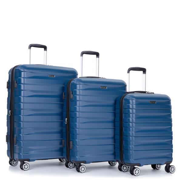 3 Piece Luggage Sets PC Lightweight & Durable Expandable Suitcase with Two Hooks, Double Spinner Wheels, TSA Lock, (21/25/29) Dark Blue