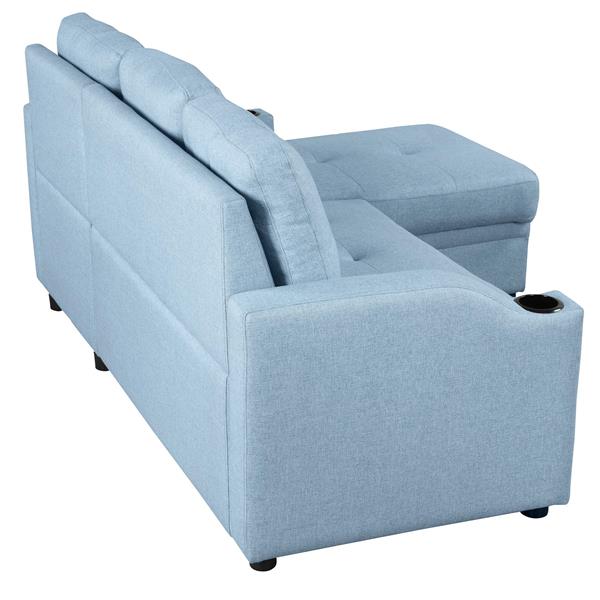 80.3". Pull Out Sofa Bed Modern Padded Upholstered Sofa Bed , Linen Fabric 3 Seater Couch with Storage Chaise and Cup Holder , Small Couch for Small Spaces