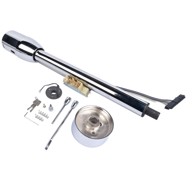 Chrome 28" Tilt Street Rod Floor Shift Steering Column with Key, 9-Hole Adapter