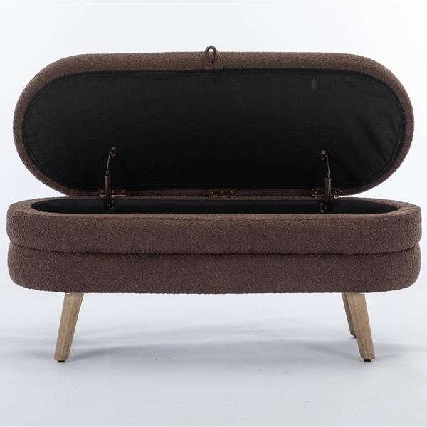 036-Boucle Fabric Storage Bench Bedroom Bench With Wood Legs For Living Room Bedroom Indoor,Brown