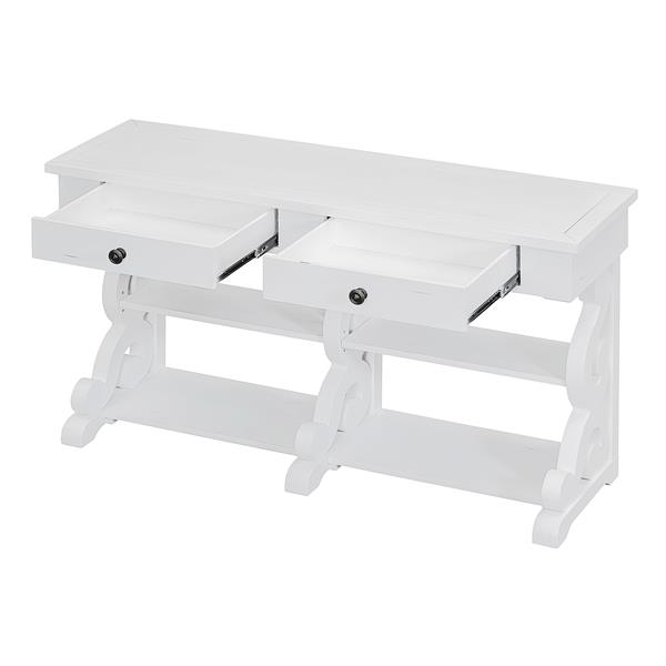 Retro Console Table/Sideboard with Ample Storage, Open Shelves and Drawers for Entrance, Dinning Room, Living Room (Antique White)