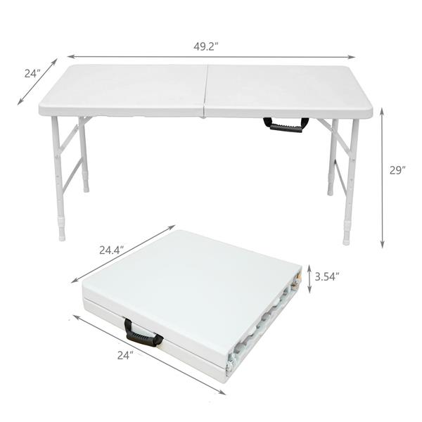 4ft Portable Folding Table Indoor&Outdoor Maximum Weight 135KG Foldable Table for Camping White