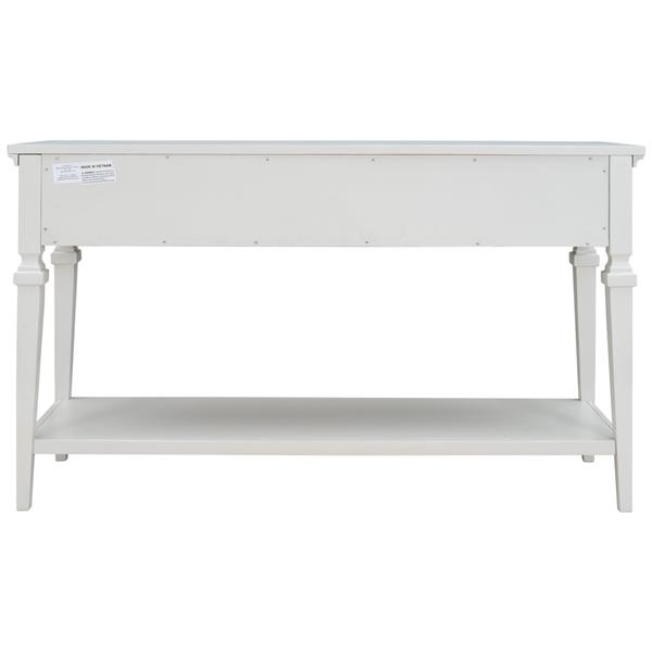 Classic Retro Style Console Table with Three Top Drawers and Open Style Bottom Shelf, Easy Assembly (Antique White)