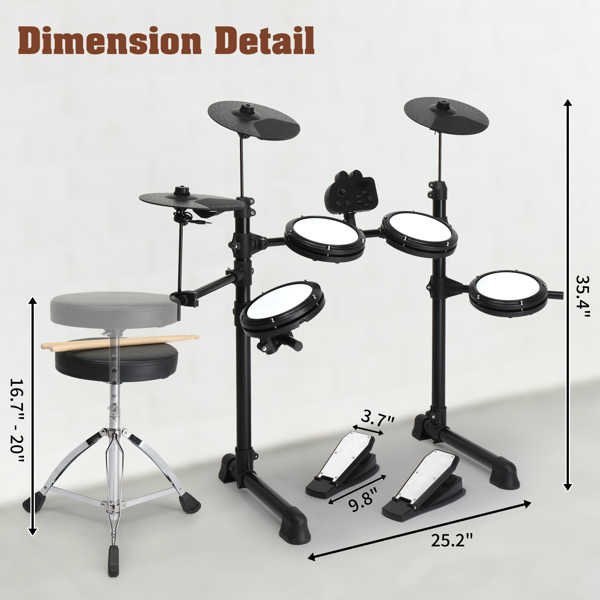 【Do Not Sell on Amazon】Glarry Electronic Drum Set for Beginner with 4 x 7in Drum Pads, 3x 10in Cymbals, 150 Sounds, Drum Module, Headphones, Drumsticks