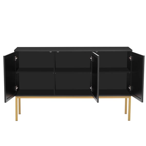 Large Storage Space Sideboard with Artificial Rattan Door and Rebound Device for Living Room and Entryway (Black)