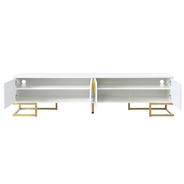 Modern TV Stand with Metal Legs and Gold Handles for TVs Up to 80'', Media Console Table with Cabinets and Adjustable Shelves, Luxury TV Cabinet with Geometric Lines for Living Room, White