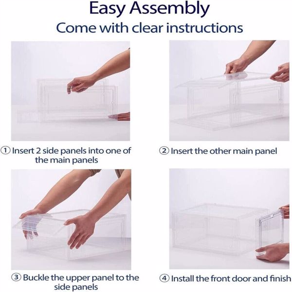 6 Pack Transparent Shoe Storage Boxes Hard Plastic Stackable Shoe Box Organiser