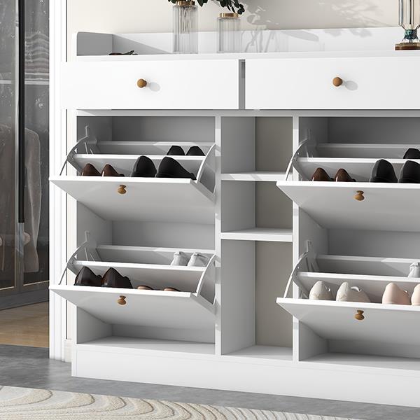 [VIDEO provided] Modern Shoe Cabinet with 4 Flip Drawers, Multifunctional 2-Tier Shoe Storage Organizer with Drawers, Free Standing Shoe Rack for Entrance Hallway, White.