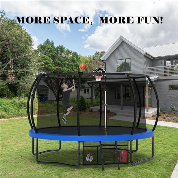 14FT Recreational Kids Trampoline with Safety Enclosure Net & Ladder, Outdoor Recreational Trampolines