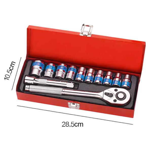 12PCS 1/2'' Socket Set 10-24mm Steel Case Metric Drive Extension Ratchet Wrench