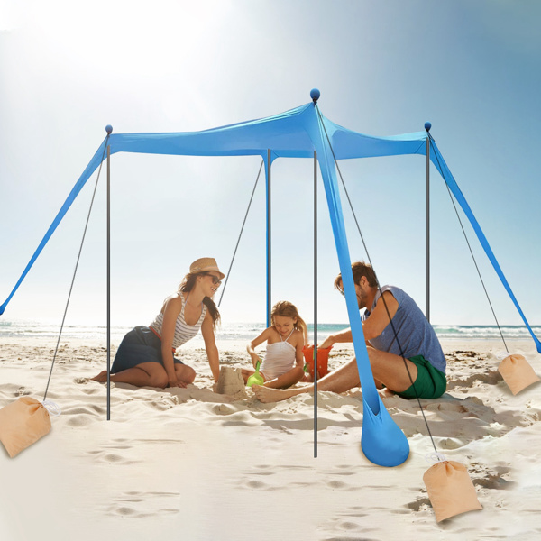 Beach Tent Canopy Pop Up Shade 10x10ft Sun Shelter Portable Family UPF50+ with 4 Sandbags-4 Aluminum Poles-4 x Ropes-Carrying Bag for Outdoor Camping Fishing Backyard Picnic（No shipments on weekends）