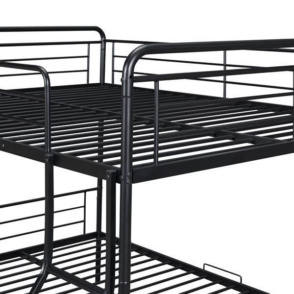 Full XL Over Queen Metal Bunk Bed with Twin Size Trundle, Black