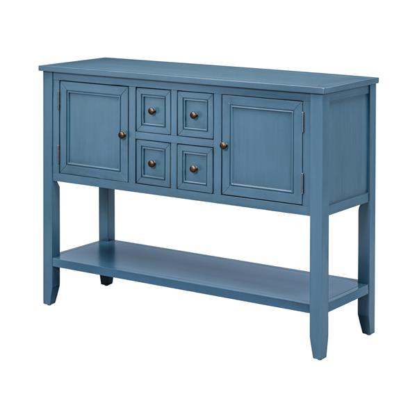 Series  Ample Storage Vintage Console Table with Four Small Drawers and Bottom Shelf for Living Rooms, Entrances and Kitchens (Light Navy