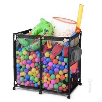 Pool Storage Bin, Pool and Ball Storage Organizer with Nylon Mesh Basket, for Pool Floats, Balls, Toys, Air Dry Quickly and Easily Roll The Storage Bins To Your Home Garage(No shipping on weekends.)