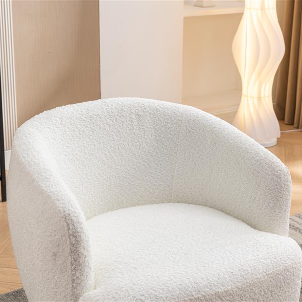 048-Chenille Fabric Swivel Chair With Gold Metal Round Base,White