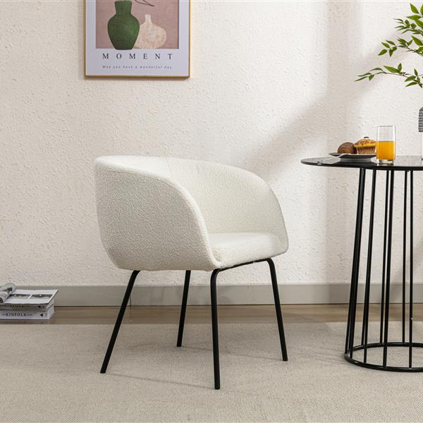 039-Set of 1 Boucle Fabric Dining Chair With Black Metal Legs,Ivory