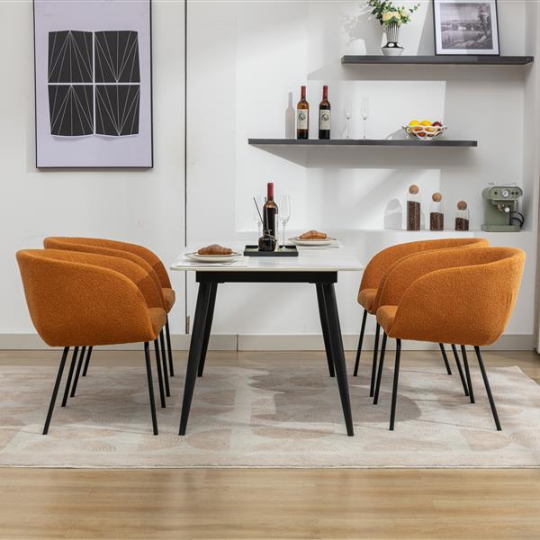 040-Boucle Fabric Dining Chair With Black Metal Legs Set Of 2,Ginger