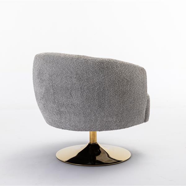 048-Chenille Fabric Swivel Chair With Gold Metal Round Base,Light Gray