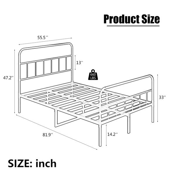 Metal Platform Bed frame with Headboard, Sturdy Metal Frame, No Box Spring Needed(Full)