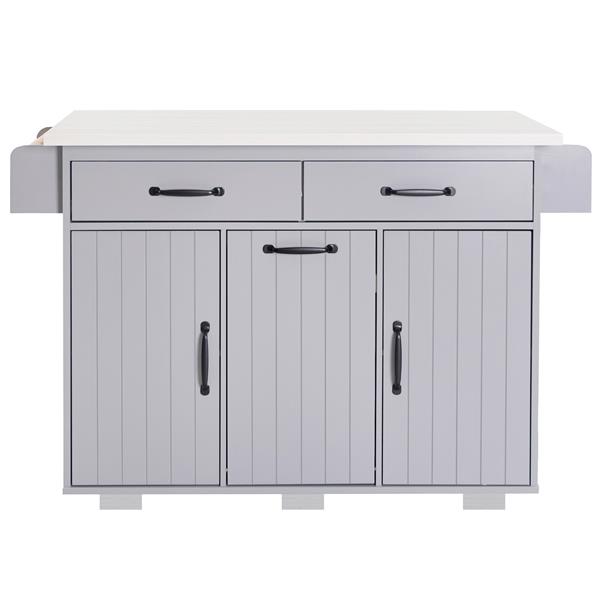 Kitchen Island with Trash Can Storage Cabinet, Kitchen Cart with Drop Leaf, Spice Rack, Towel Rack and Drawer, Rolling Kitchen Island on Wheels with Adjustable Shelf, Grey