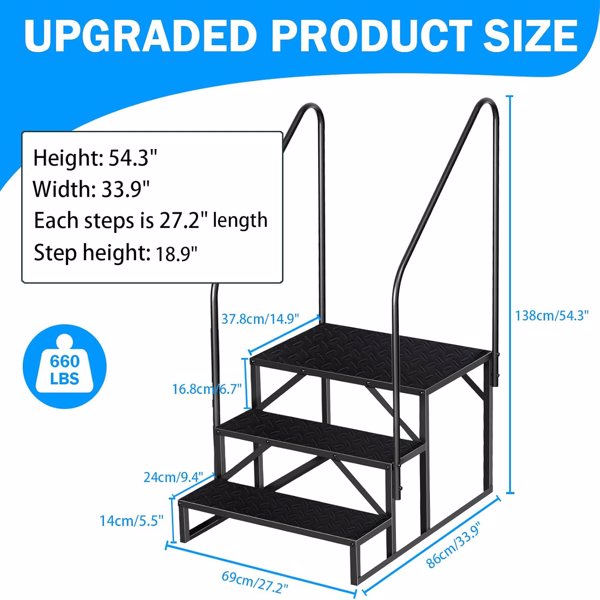 RV Step 3 阶梯，升级版带扶手的 RV 阶梯，重型 RV 楼梯，带防滑踏板的热水浴缸阶梯，用于水疗池/门廊/宠物/移动房屋的可拆卸露营车阶梯（TEMU仅可自提）-2