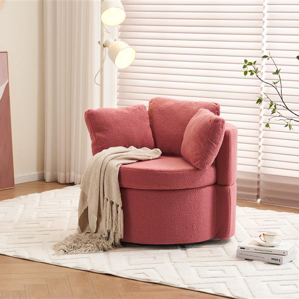 Fabric Swivel And Storage Chair With Back Cushion For Living Room,Dark Pink