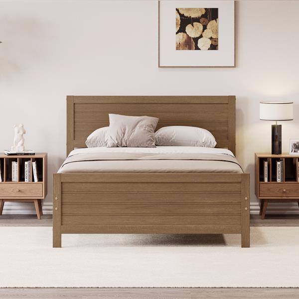 Wood Platform Bed Frame with Headboard, Mattress Foundation with Wood Slat Support, No Box Spring Needed, Full Size, Walnut