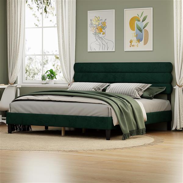 King Bed Frame with Headboard,Sturdy Platform Bed with Wooden Slats Support,No Box Spring,Mattress Foundation,Easy Assembly  Green