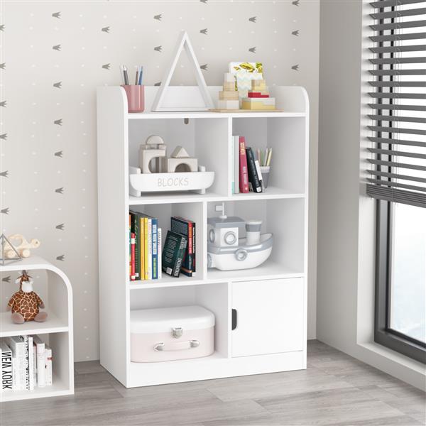 Kids Bookcase, Bookshelf with 6 Compartments,  Shelves and Cube Organizer, for Bedroom Living Room Office Closet School in White