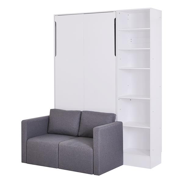 Twin Size Murphy Bed Wall Bed with Sofa,with Shelves,White