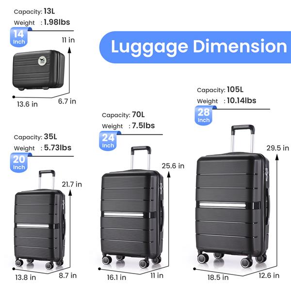 Luggage Sets 4 Piece(14/20/24/28) PP Lightweight & Durable Expandable suitcase