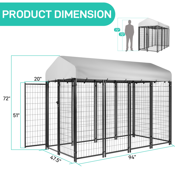 8x4x6 FT Outdoor Dog Kennel for Large Dogs, Heavy Duty Welded Wire Steel Dog Playpen Fence with UV-Resistant Waterproof Cover