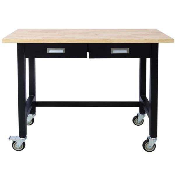 48in Work Bench, Workbench with Drawer Storage, Heavy Duty Bamboo Wood Work Table with Wheels for Garage Home Office